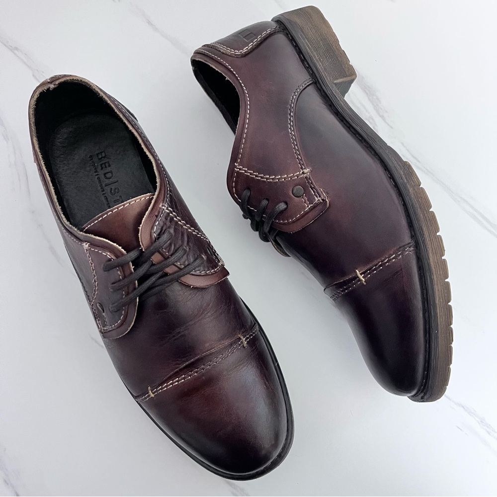 Bed Stu Repeal Cap Toe Derby Shoe Teak Rustic Brown Distressed Leather Size 8.5
